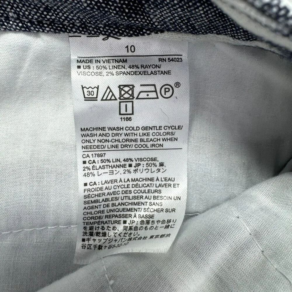 Banana Republic Pants Women's 10 Blue White Avery Linen Striped Business Preppy